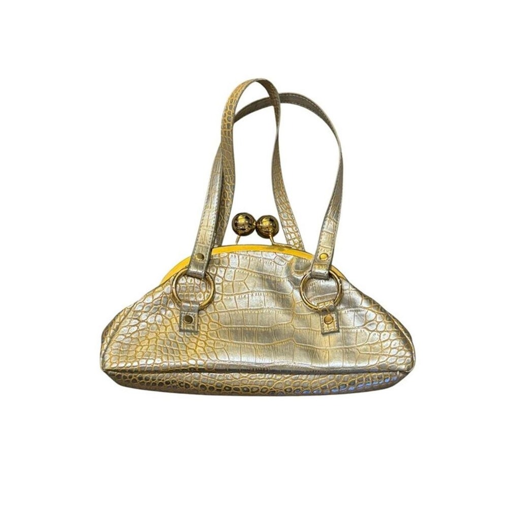 Vintage 90s Mini Croc embossed kiss lock coquette twee glam clutch Statement